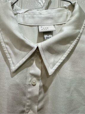 a new day ivory white Collared Button-Up Satin Silky Shirt